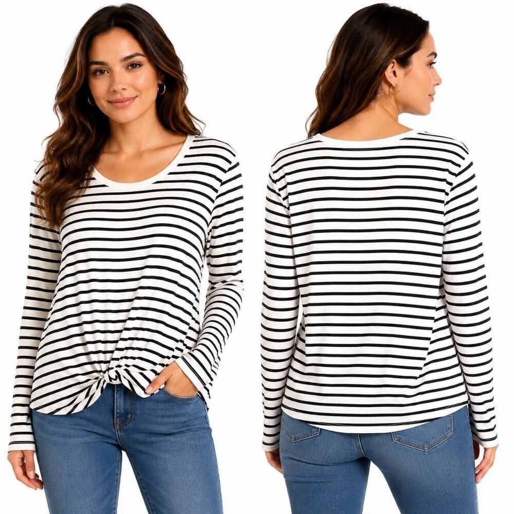 24/7 Maurices Striped Knot Front Top Medium Black White